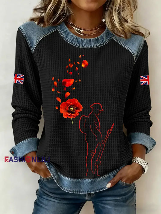 Women’s Remembrance Day Lest We Forget Print Top Black / S