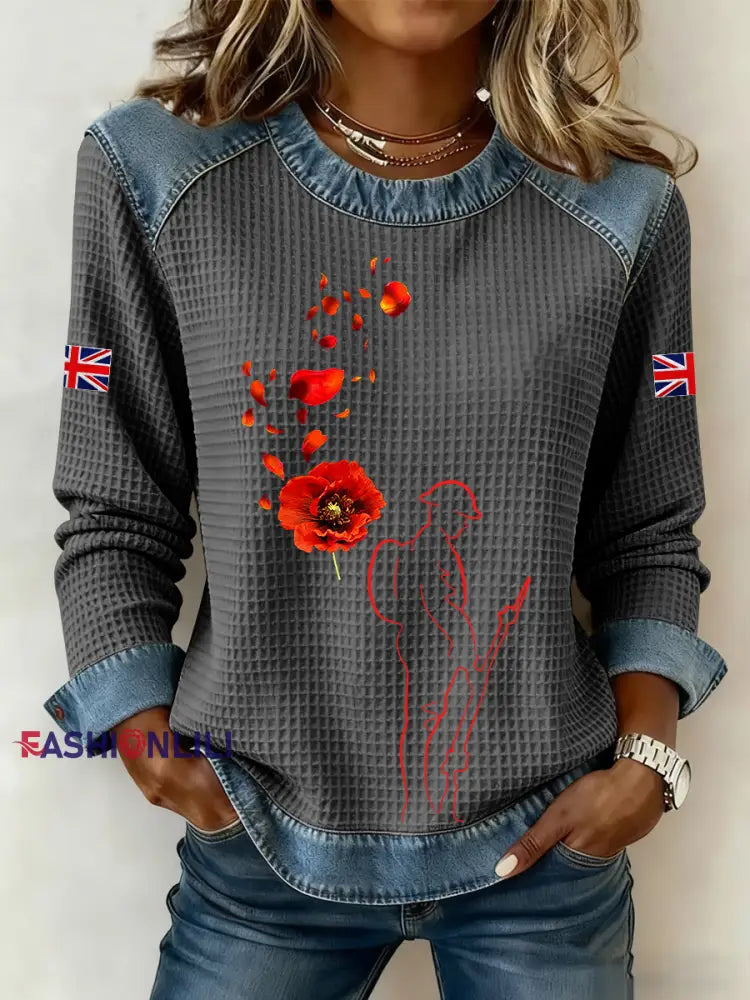 Women’s Remembrance Day Lest We Forget Print Top Dark Gray / S