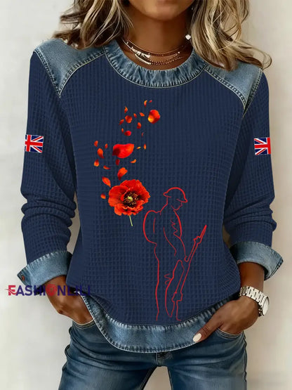 Women’s Remembrance Day Lest We Forget Print Top Navy Blue / S