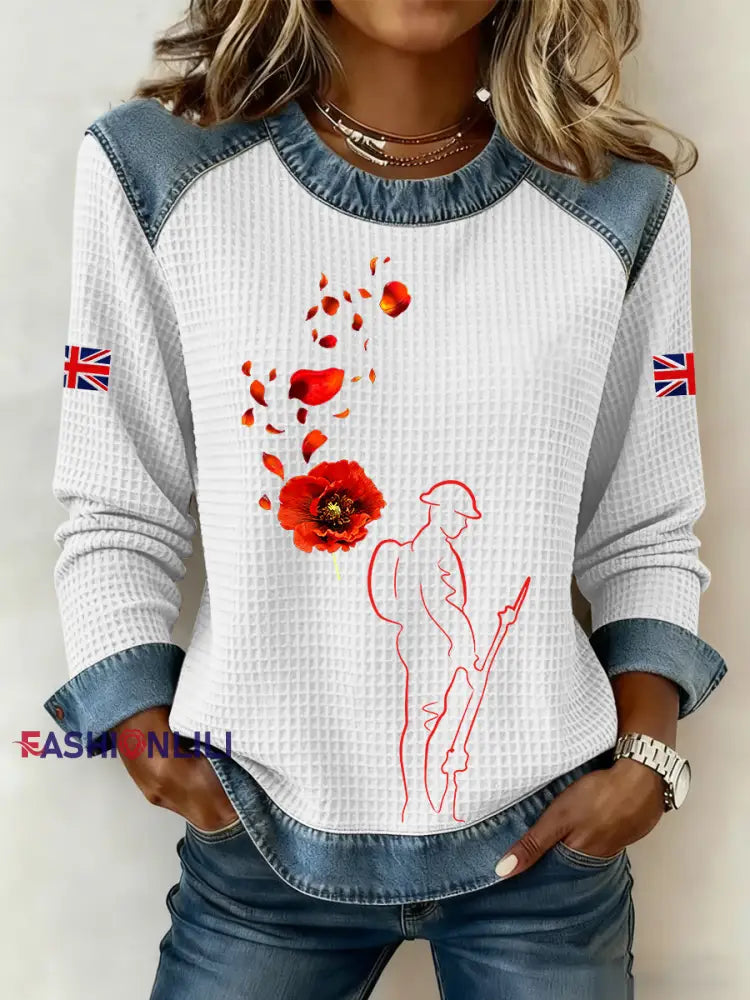 Women’s Remembrance Day Lest We Forget Print Top White / S