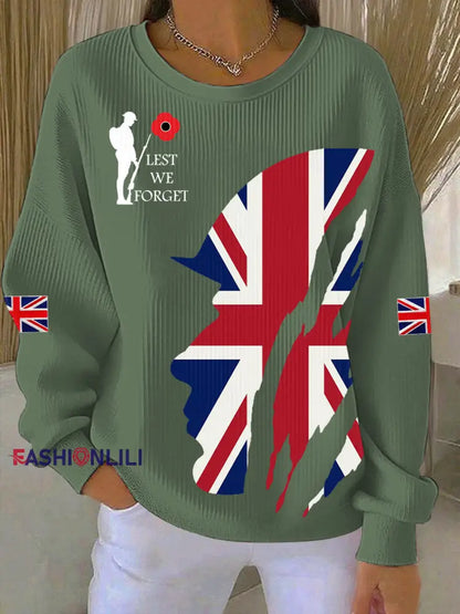 Women’s Remembrance Day Lest We Forget Ribbed Round-Neck Sweatshirt Army Green / S