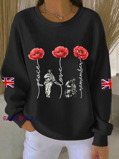 Women’s Remembrance Day Lest We Forget Ribbed Round-Neck Sweatshirt Black / S