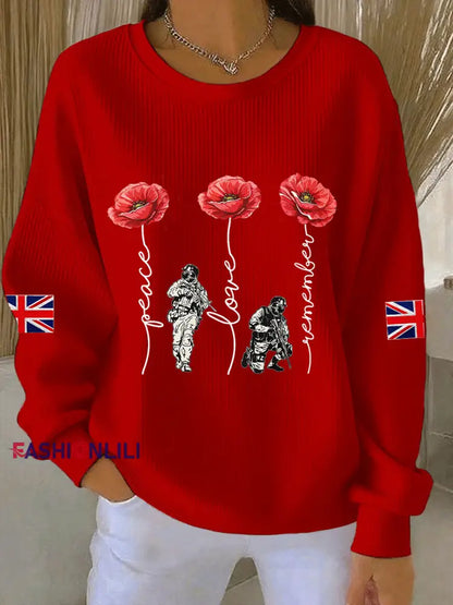 Women’s Remembrance Day Lest We Forget Ribbed Round-Neck Sweatshirt Red / S