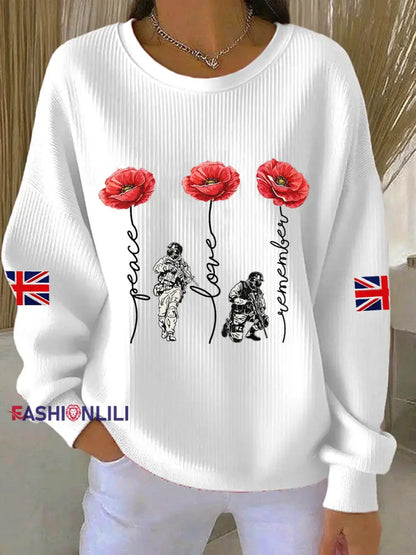 Women’s Remembrance Day Lest We Forget Ribbed Round-Neck Sweatshirt White / S