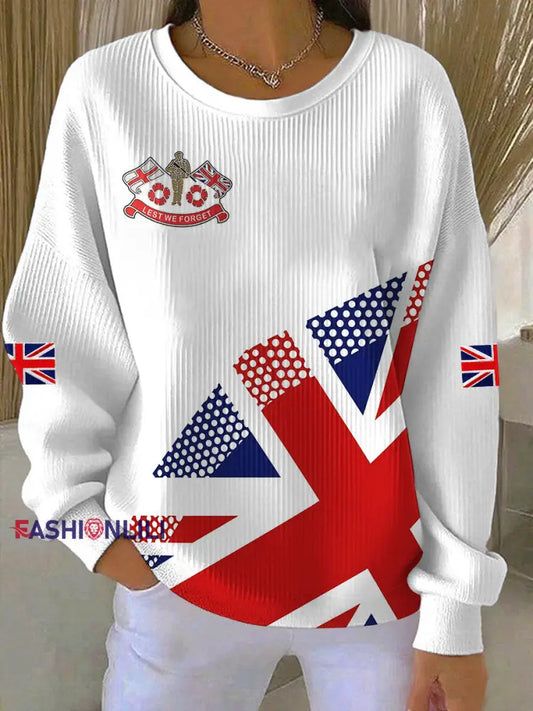 Women’s Remembrance Day Lest We Forget Ribbed Round-Neck Sweatshirt White / S