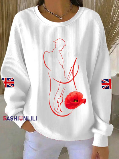 Women’s Remembrance Day Lest We Forget Ribbed Round-Neck Sweatshirt White / S