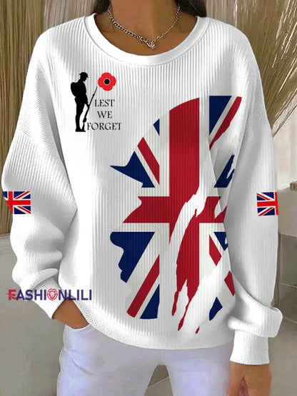 Women’s Remembrance Day Lest We Forget Ribbed Round-Neck Sweatshirt White / S