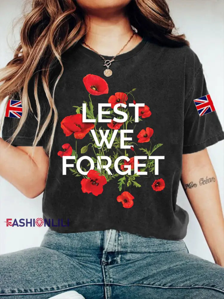 Women’s Remembrance Day Lest We Forget Short Sleeve T-Shirt Black / S