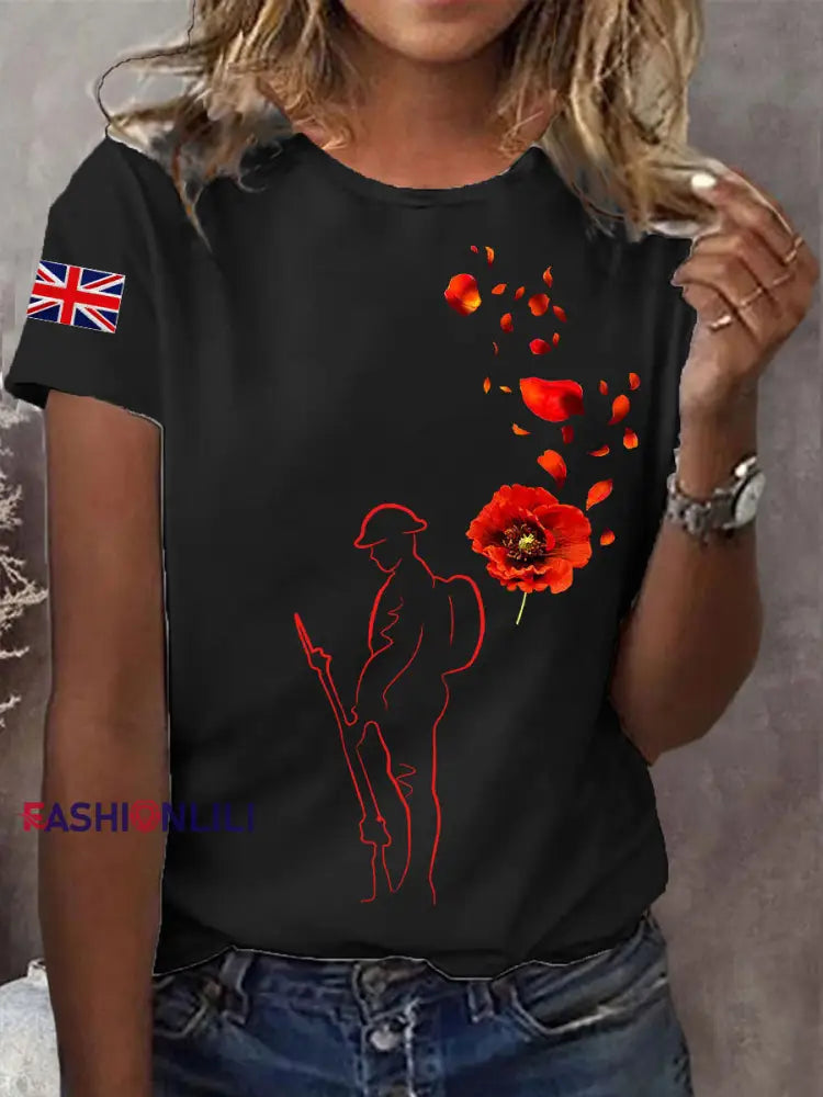 Women’s Remembrance Day Lest We Forget Short Sleeve T-Shirt Black / S