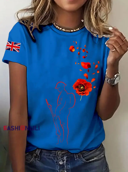 Women’s Remembrance Day Lest We Forget Short Sleeve T-Shirt Blue / S