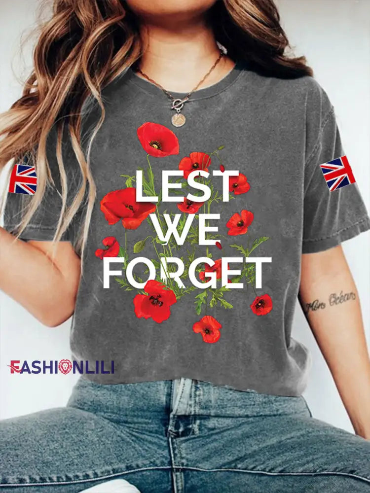 Women’s Remembrance Day Lest We Forget Short Sleeve T-Shirt Dark Gray / S