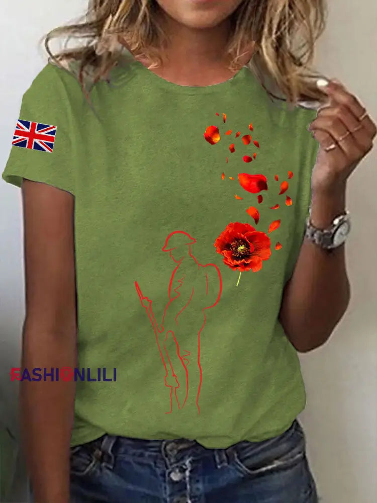 Women’s Remembrance Day Lest We Forget Short Sleeve T-Shirt Green / S