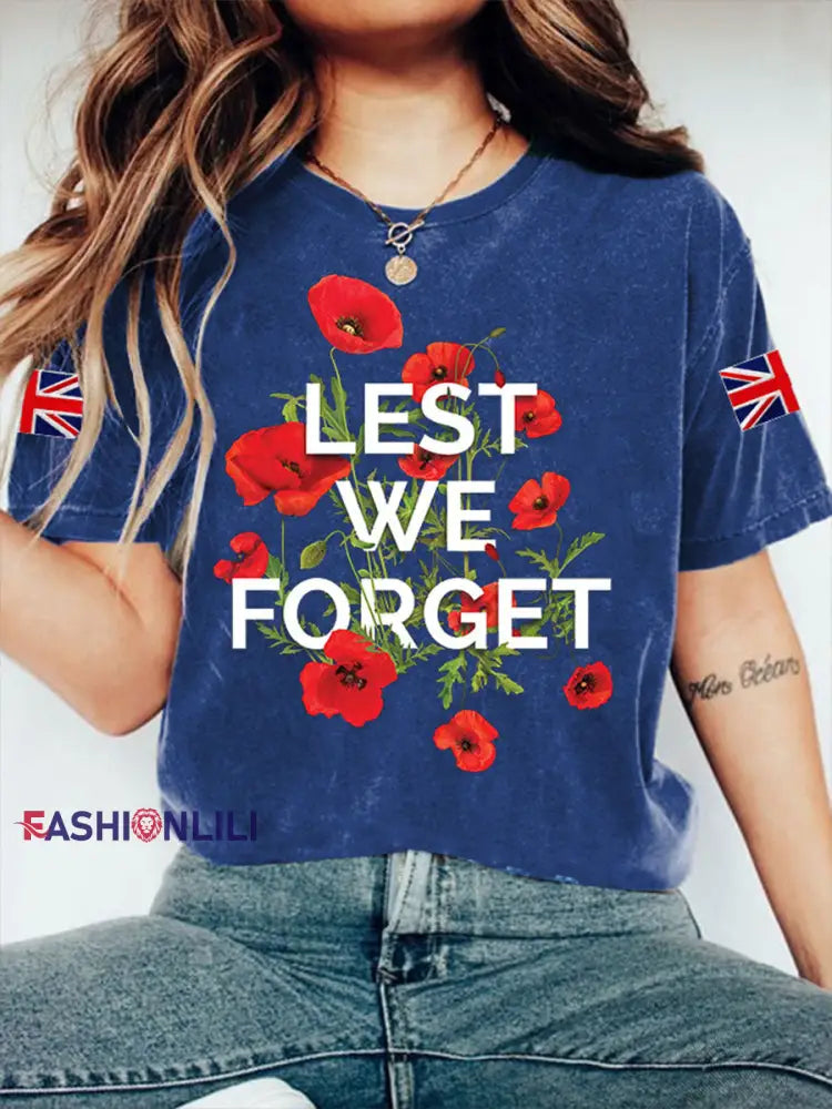 Women’s Remembrance Day Lest We Forget Short Sleeve T-Shirt Navy Blue / S