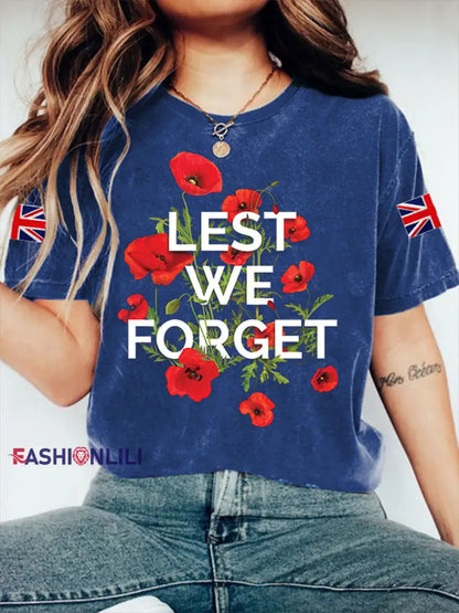 Women’s Remembrance Day Lest We Forget Short Sleeve T-Shirt Navy Blue / S