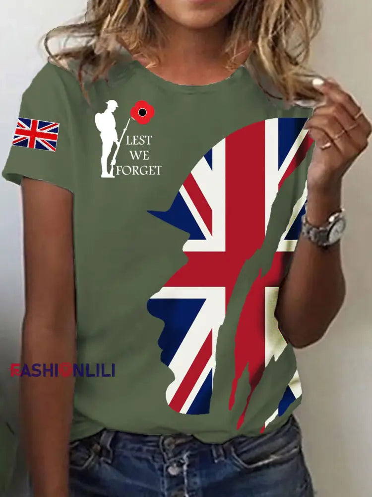 Women’s Remembrance Day Lest We Forget Short-sleeved T-shirt Army Green / S