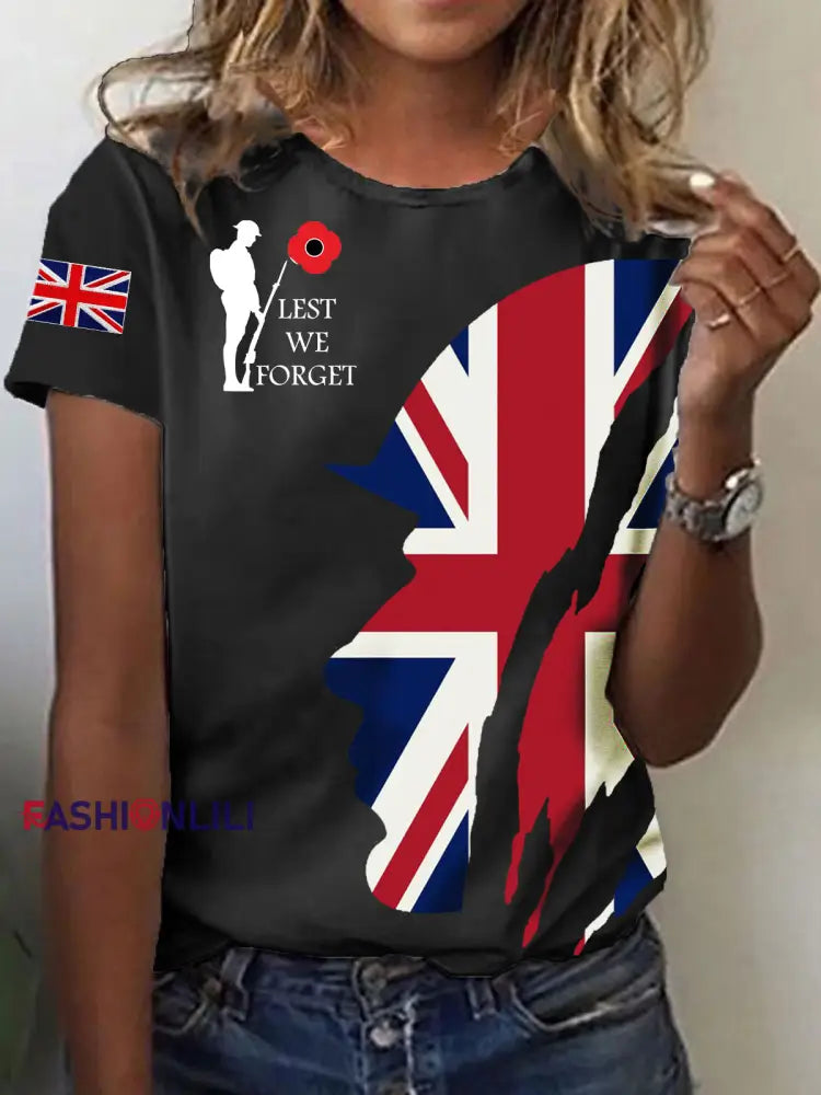 Women’s Remembrance Day Lest We Forget Short-sleeved T-shirt Black / S