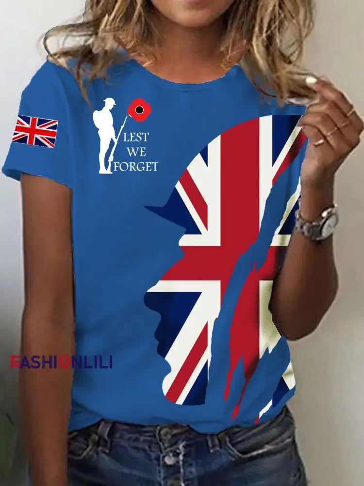 Women’s Remembrance Day Lest We Forget Short-sleeved T-shirt Blue / S