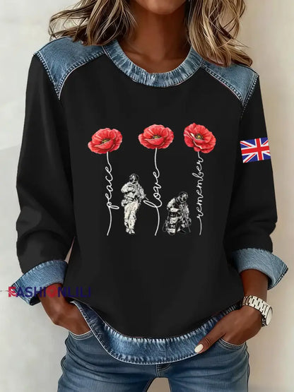 Women’s Remembrance Day Pattern Patchwork Sweatshirt Black / S
