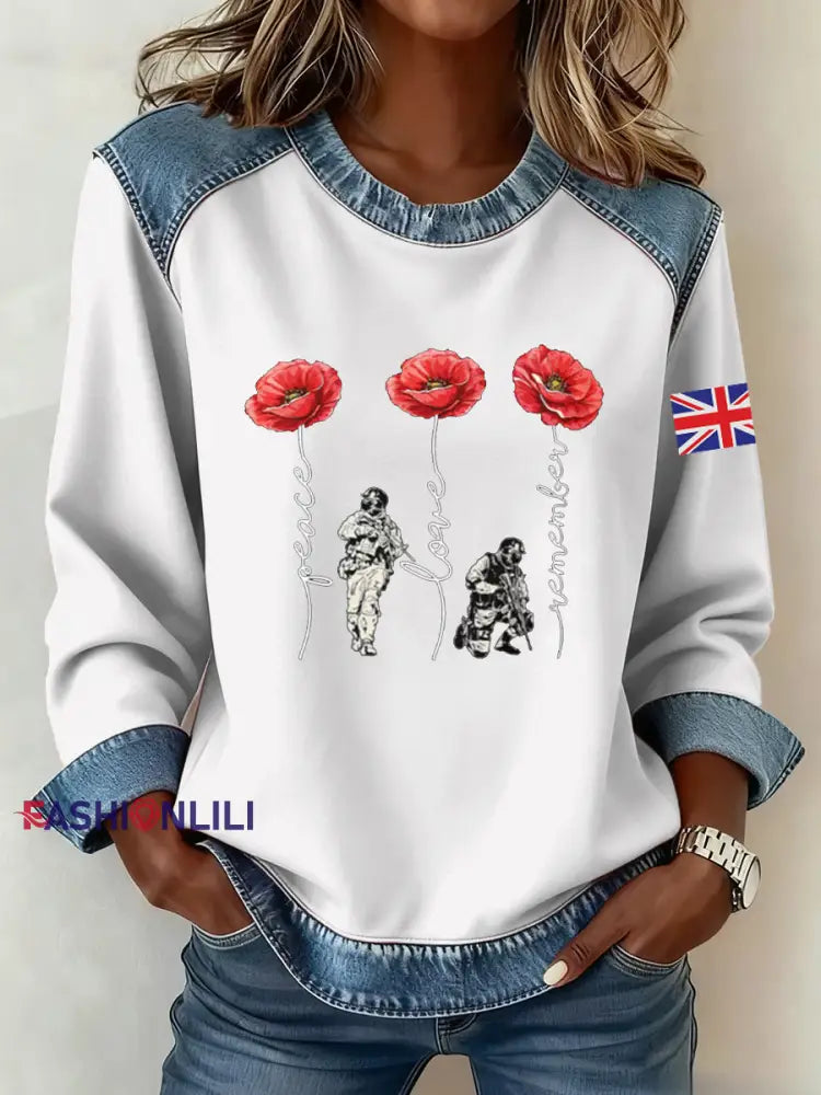 Women’s Remembrance Day Pattern Patchwork Sweatshirt White / S