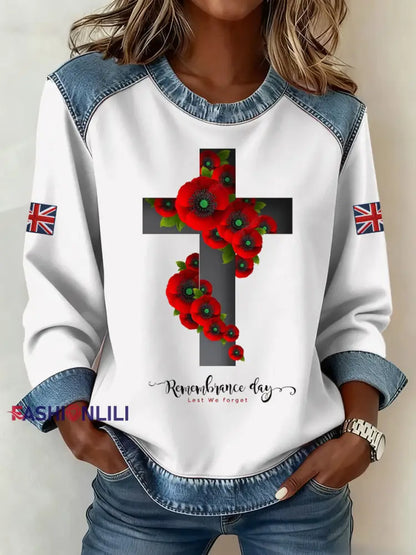 Women’s Remembrance Day Pattern Patchwork Sweatshirt White / S