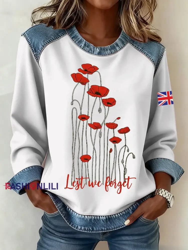 Women’s Remembrance Day Pattern Patchwork Sweatshirt White / S