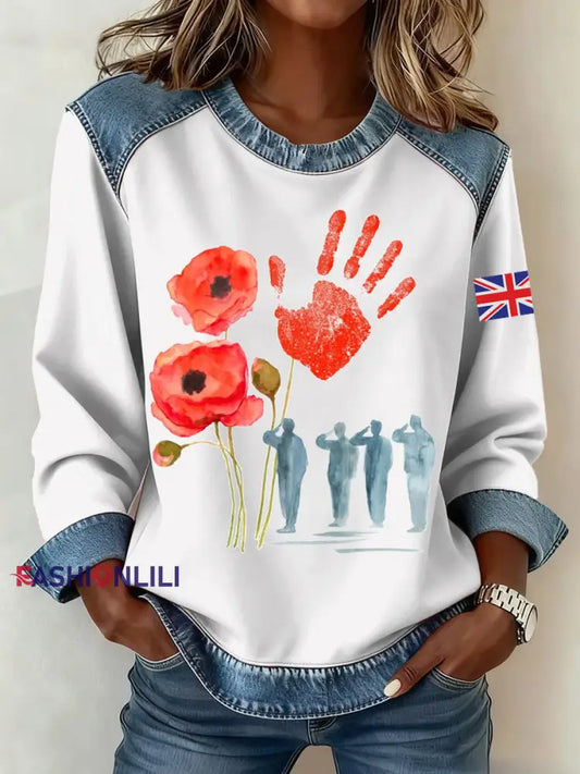 Women’s Remembrance Day Pattern Patchwork Sweatshirt White / S