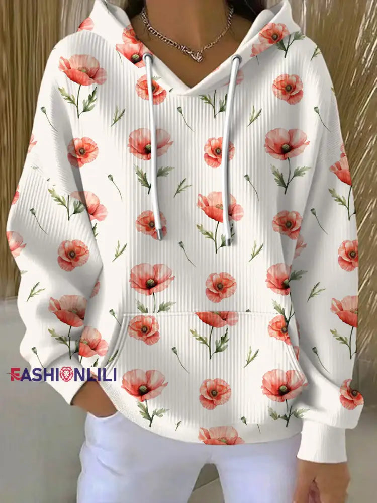 Women’s Remembrance Day Poppy Floral Printed Hoodie As picture / S