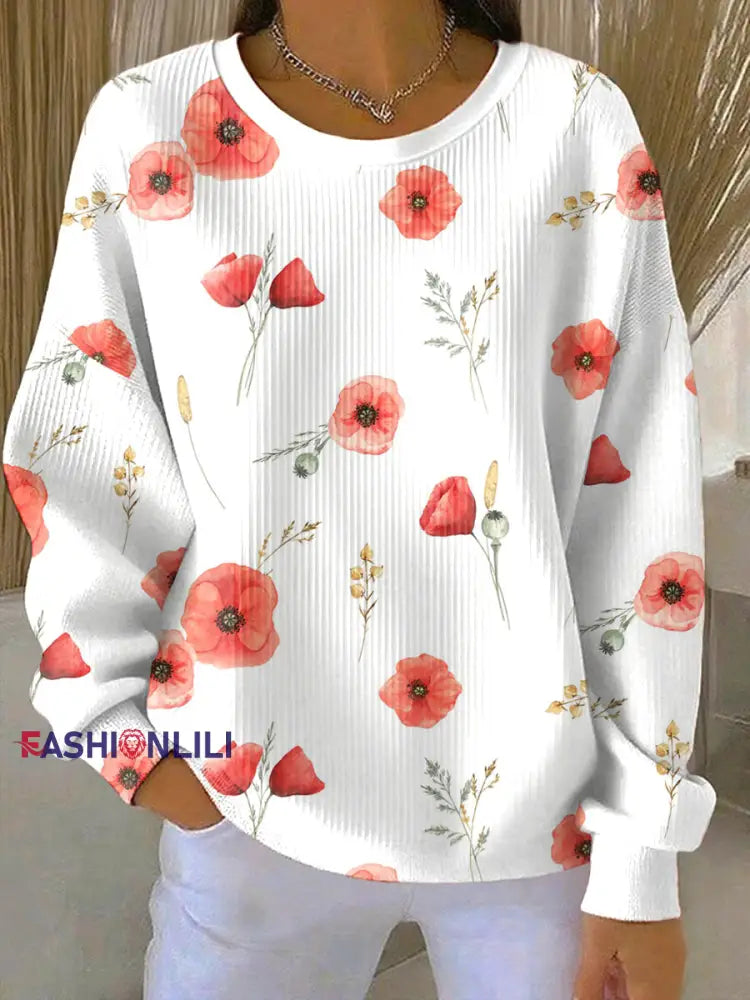 Women’s Remembrance Day Poppy Floral Printed Sweatshirt As picture / S