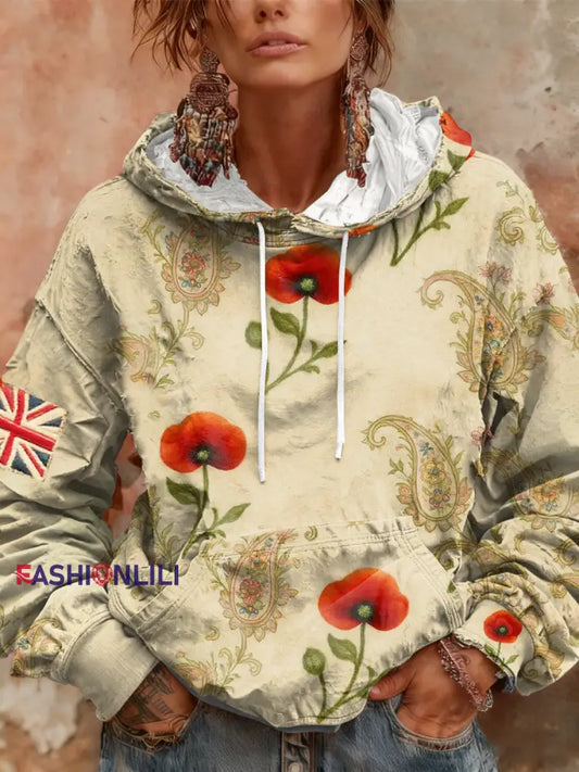 Women’s Remembrance Day poppy flower hoodie As picture / S