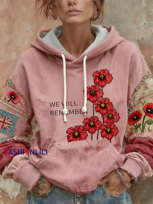 Women’s Remembrance Day poppy flower hoodie Pink / S