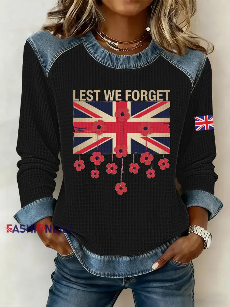 Women’s Remembrance Day Print Waffle Sweatshirt Black / S