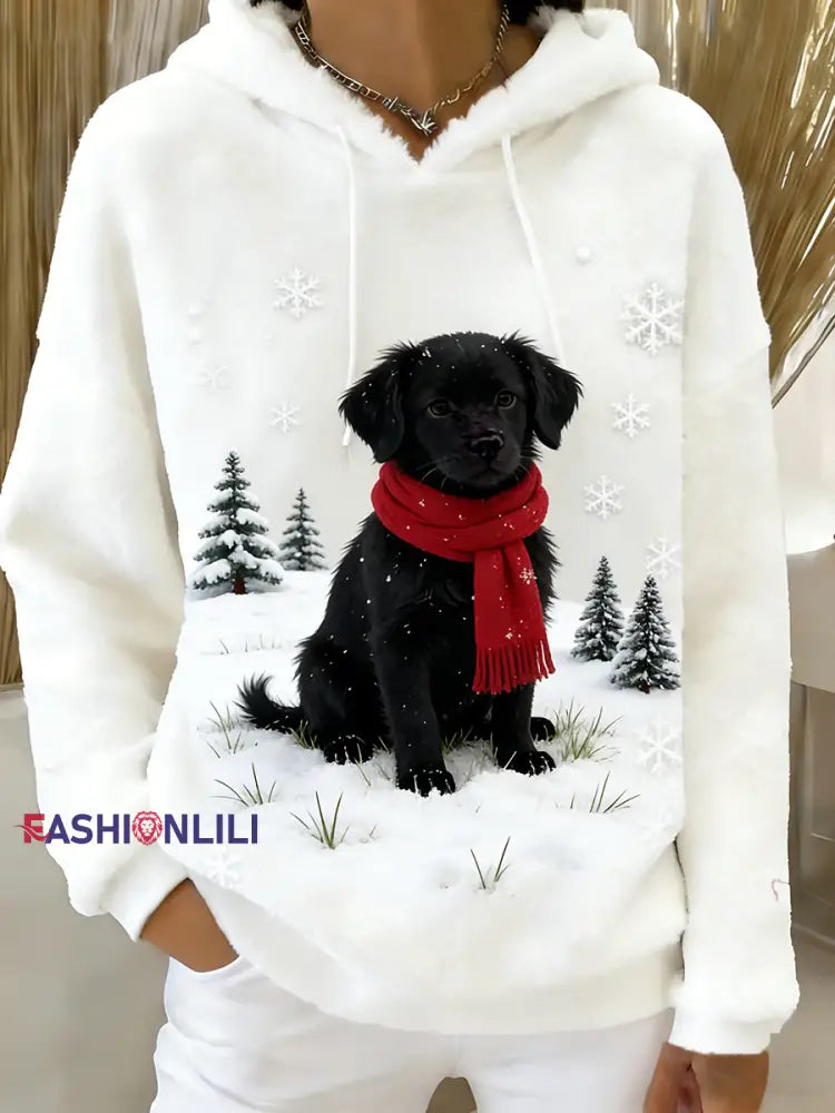 Women’s Retro Animal Art Print Comfortable Flannel Hooded Sweatshirt A / S