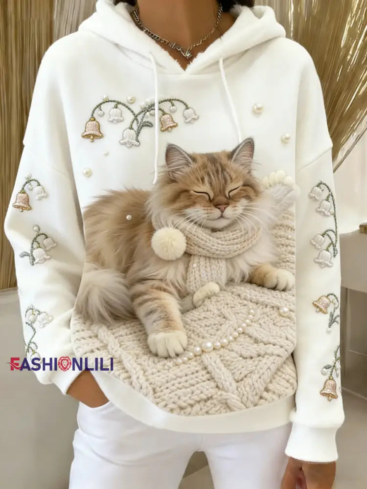 Women’s Retro Animal Art Print Comfortable Flannel Hooded Sweatshirt A / S