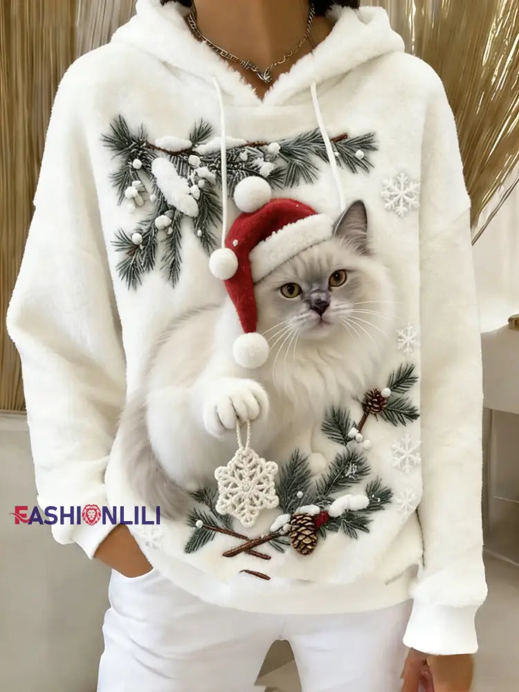 Women’s Retro Animal Art Print Comfortable Flannel Hooded Sweatshirt A / S