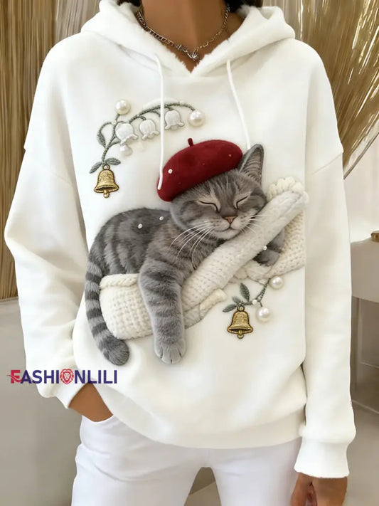 Women’s Retro Animal Art Print Comfortable Flannel Hooded Sweatshirt A / S