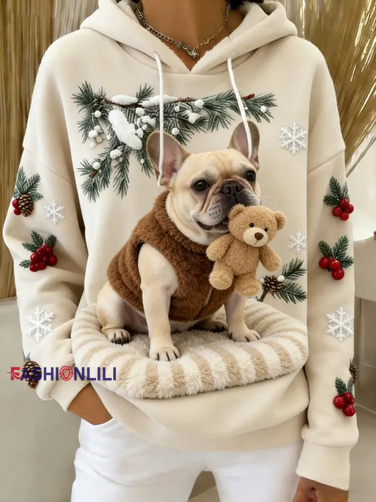 Women’s Retro Animal Art Print Comfortable Flannel Hooded Sweatshirt A / S