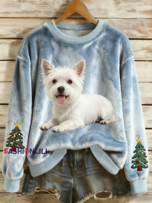 Women’s Retro Animal Christmas Art Print Casual Flannel Top A / S