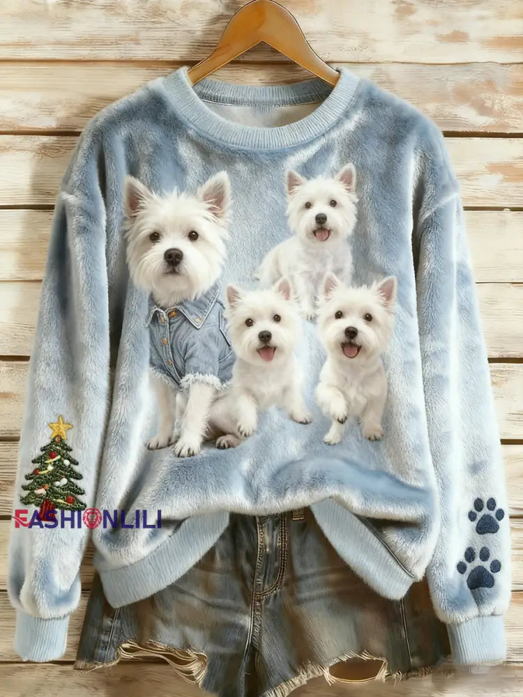 Women’s Retro Animal Christmas Art Print Casual Flannel Top A / S