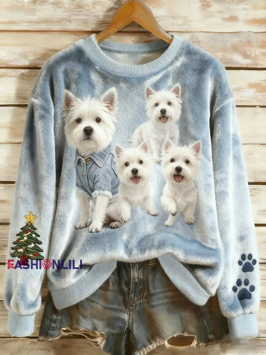 Women’s Retro Animal Christmas Art Print Casual Flannel Top A / S