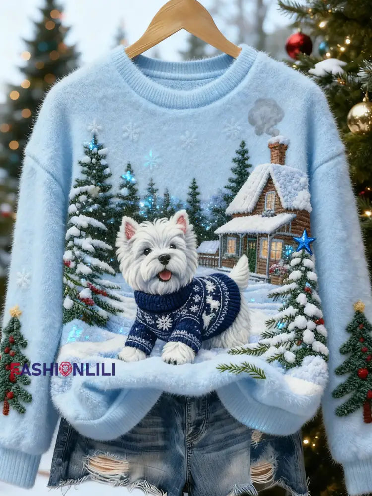 Women’s Retro Animal Christmas Art Print Casual Flannel Top A / S