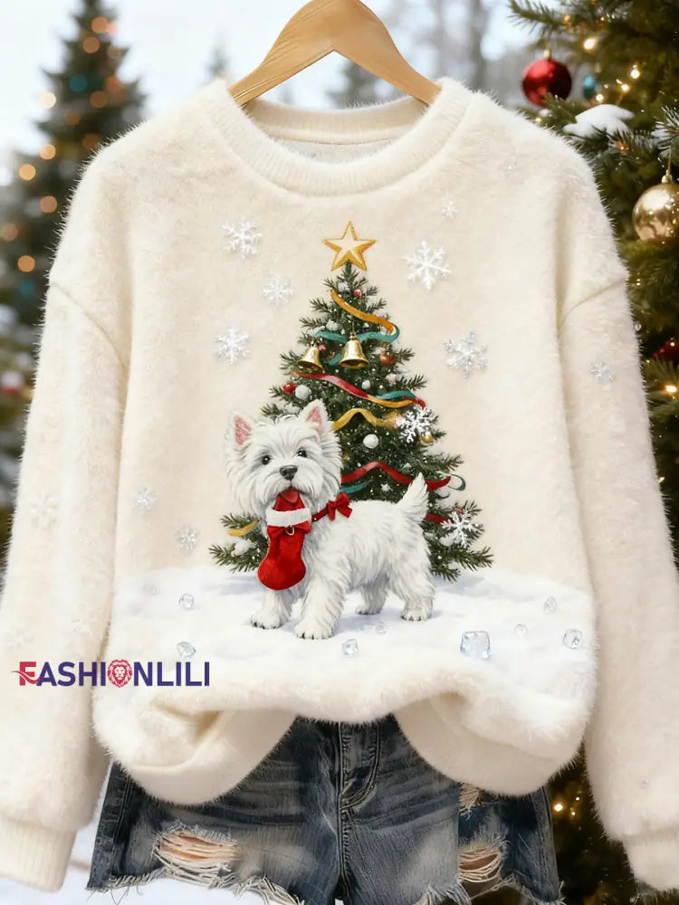 Women’s Retro Animal Christmas Art Print Casual Flannel Top A / S