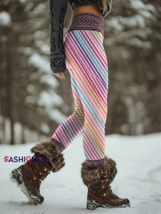 Women’s Retro Breast Cancer Prevention Awareness Stripes Sports Stretch Leggings Pink / S