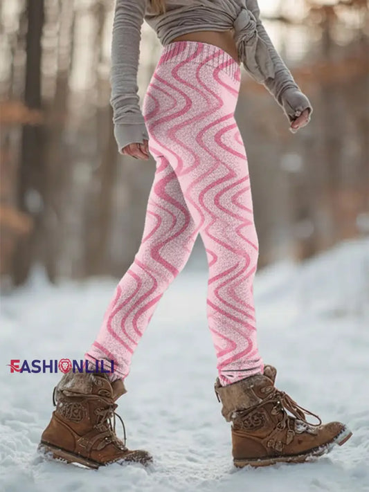 Women’s Retro Breast Cancer Prevention Campaign Print Sports Stretch Leggings Pink / S