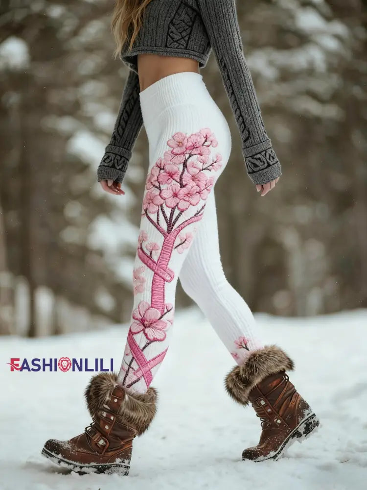 Women’s Retro Breast Cancer Prevention Campaign Print Sports Stretch Leggings White / S
