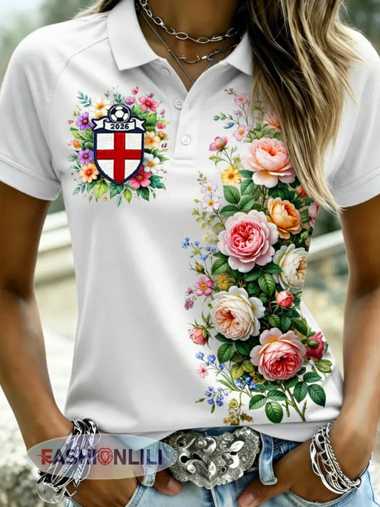 Women’s Retro English Football Fan Printed Casual Jersey - A / S