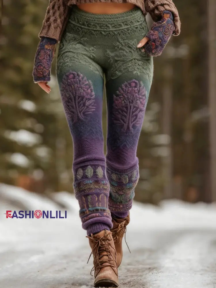 Women’s Retro Life Of Tree Celtic Knot Gradient Leggings Purple / S