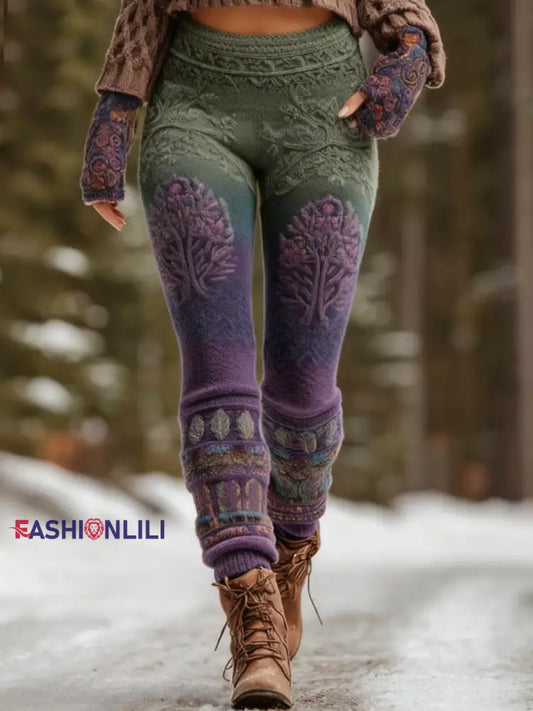 Women’s Retro Life Of Tree Celtic Knot Gradient Leggings Purple / S