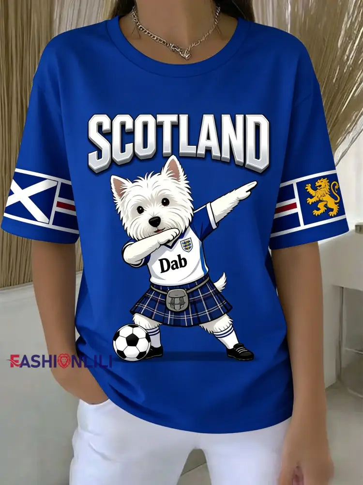 Women’s Retro Scottish Football West Highland Casual Short-Sleeve T-Shirt Royal Blue / S