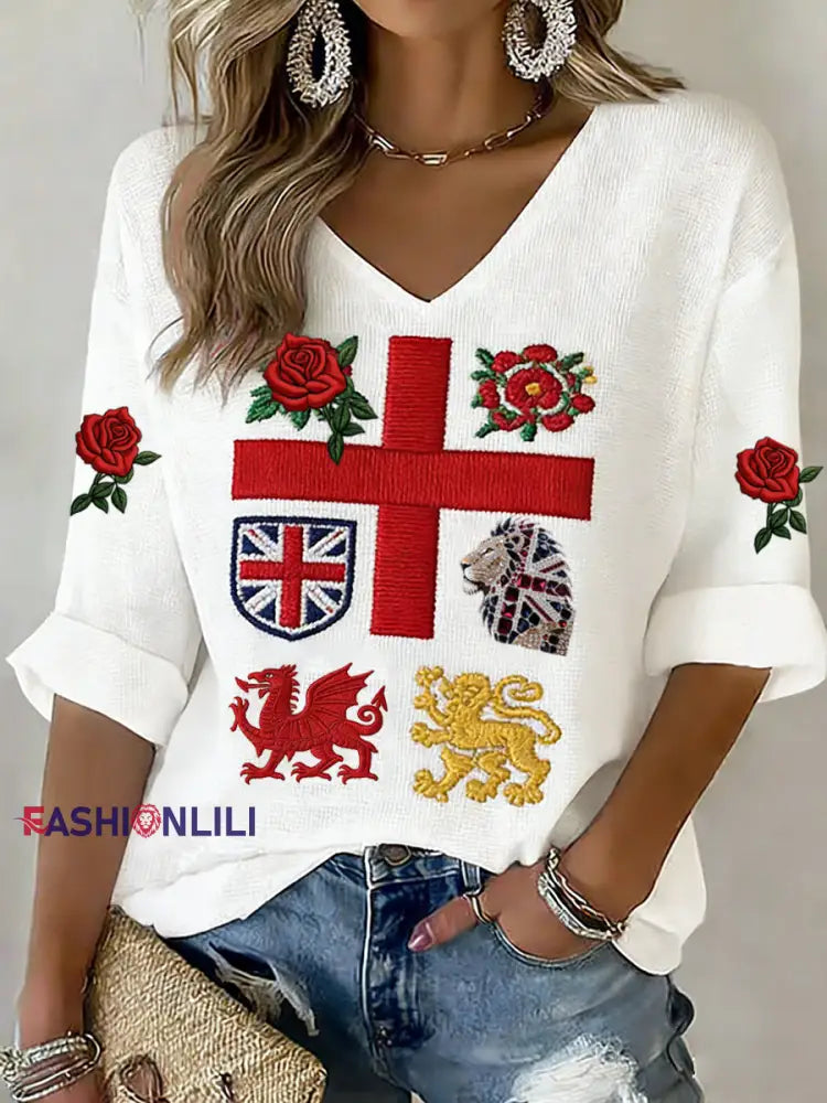 Women’s Retro Welsh Rugby Fan Printed Casual Top A / S