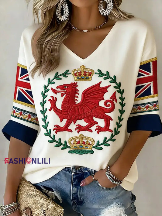 Women’s Retro Welsh Rugby Fan Printed Casual Top A / S